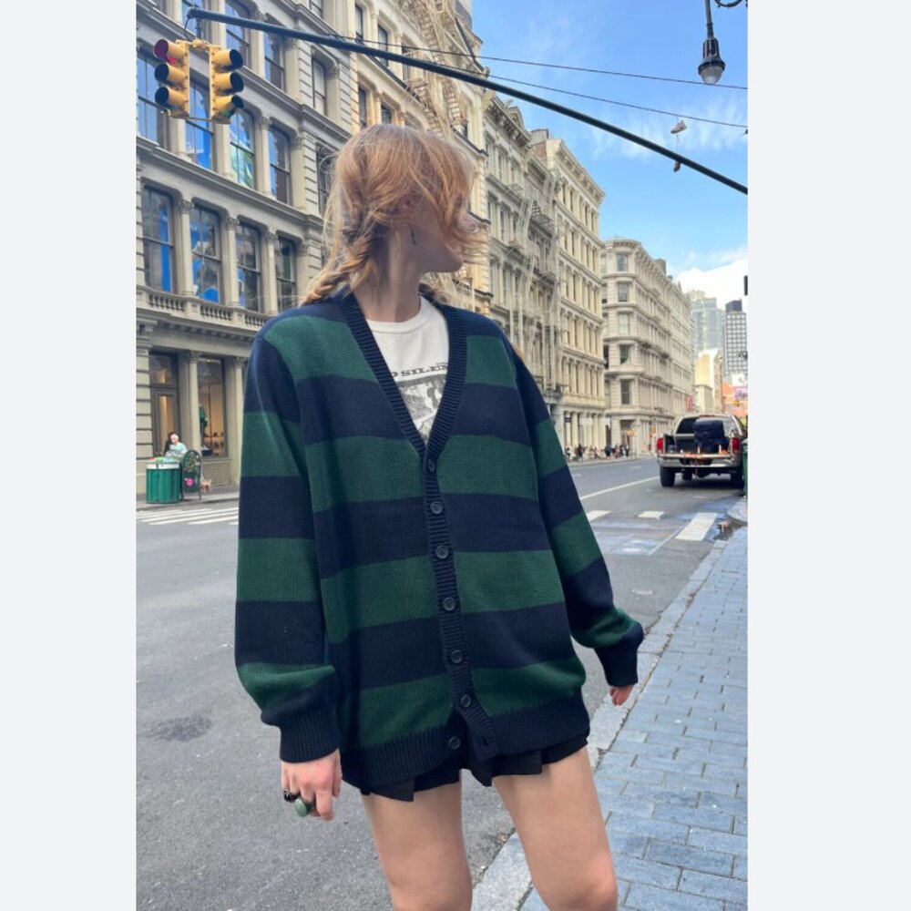 Brandy Melville Maya Cotton Stripe Cardigan Oversized Fit